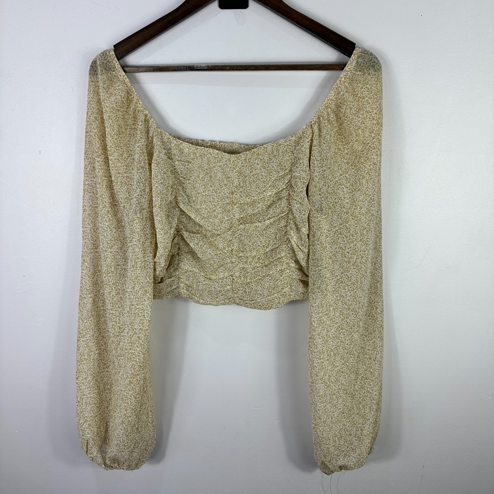 Altar'd State Top Women Large Beige Floral Ruched Cottage Fairy Romantic Boho‎